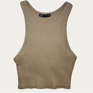 Zara Women’s Tan‎ Ribbed Sleeveless Crop Top Size Medium